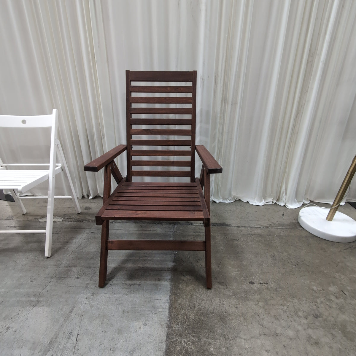 IKEA-Brown Hardwood Slatted Outdoor Lounge Chair