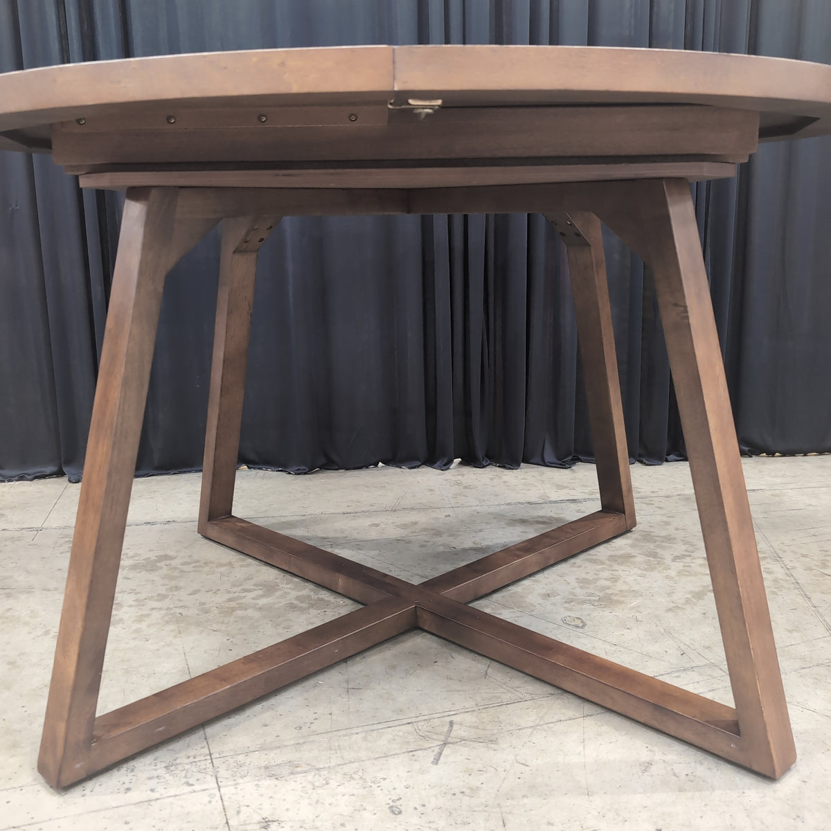 Walnut Tone Round Dining Table with X-Base