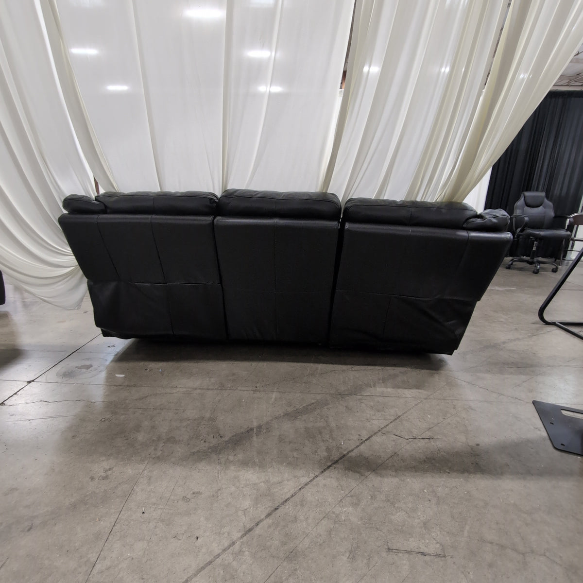 Plush Black Leather Three-Seat Couch