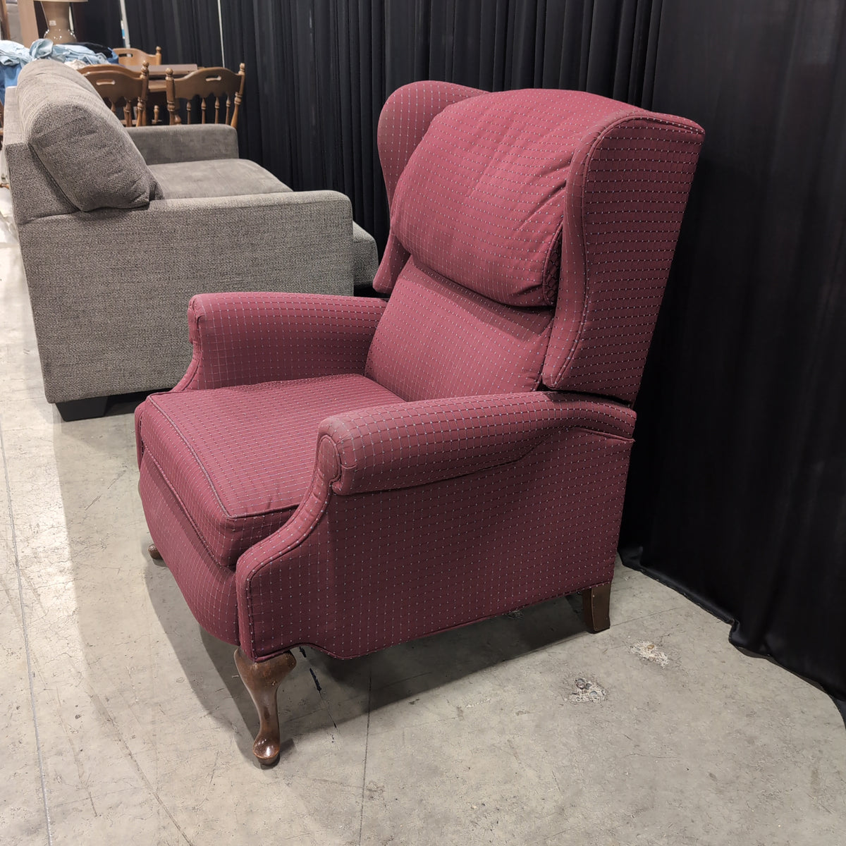 Mauve Wingback Recliner with Cabriole Legs