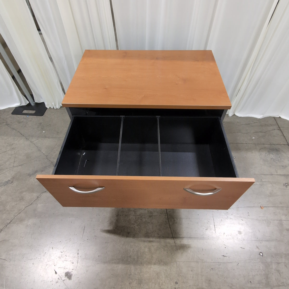 Light Wood Two-Drawer Filing Cabinet with Silver Pulls