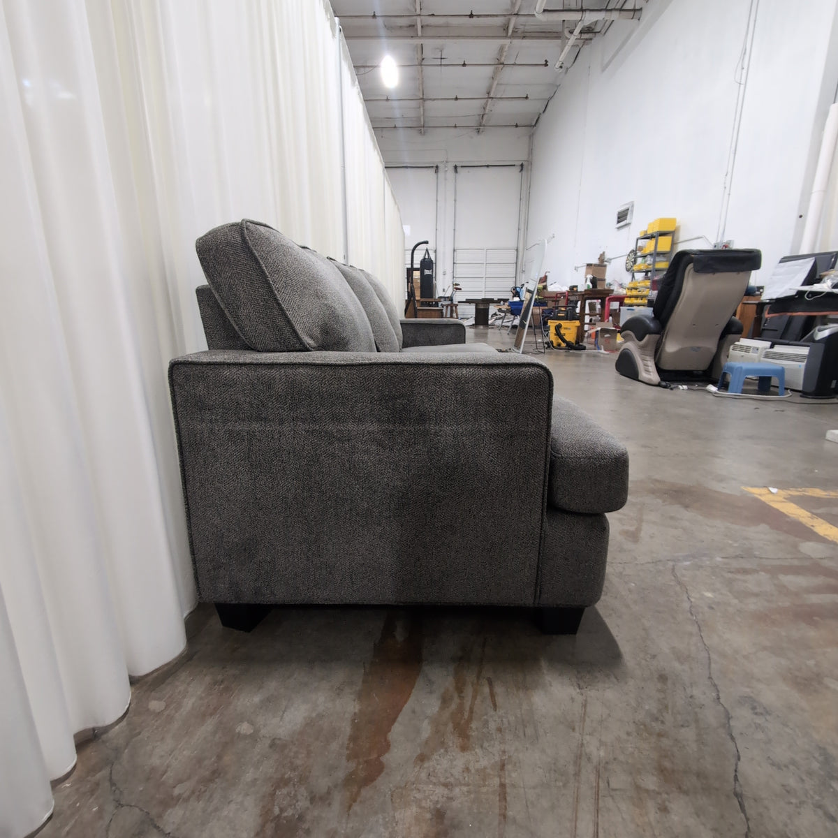 Textured Grey Fabric Three-Seat Couch