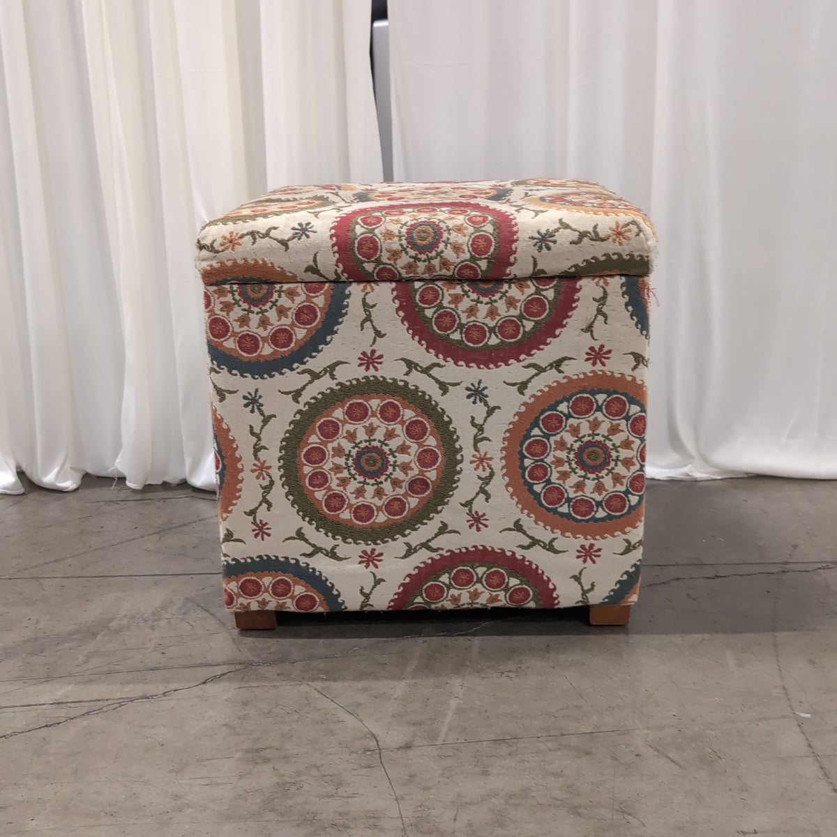 Colorful Medallion Pattern Square Upholstered Ottoman