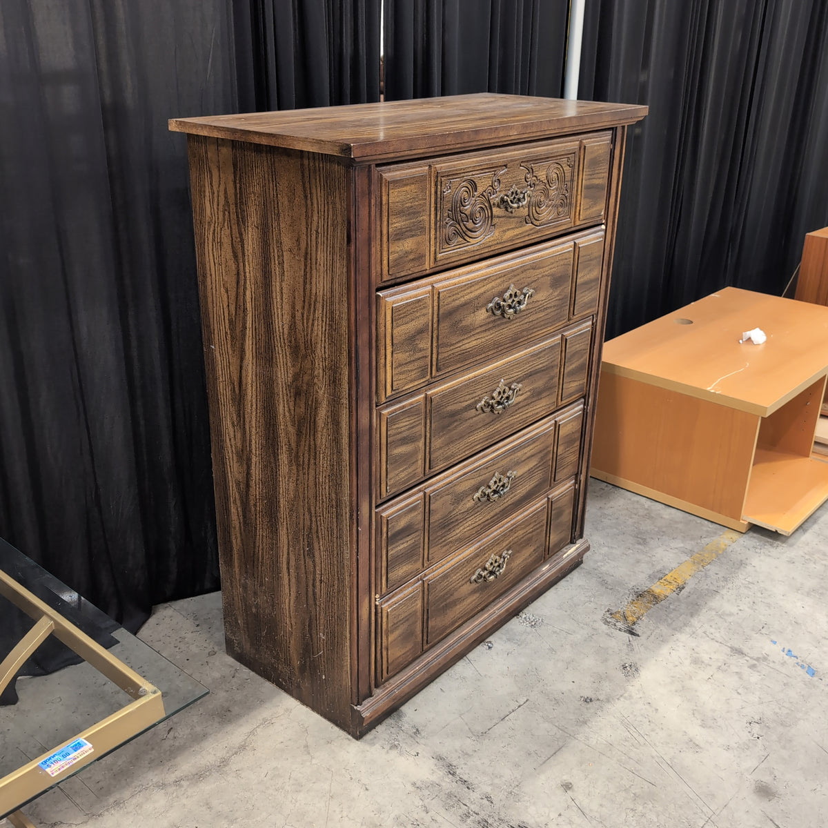 Traditional Brown Wood Five-Drawer Dresser