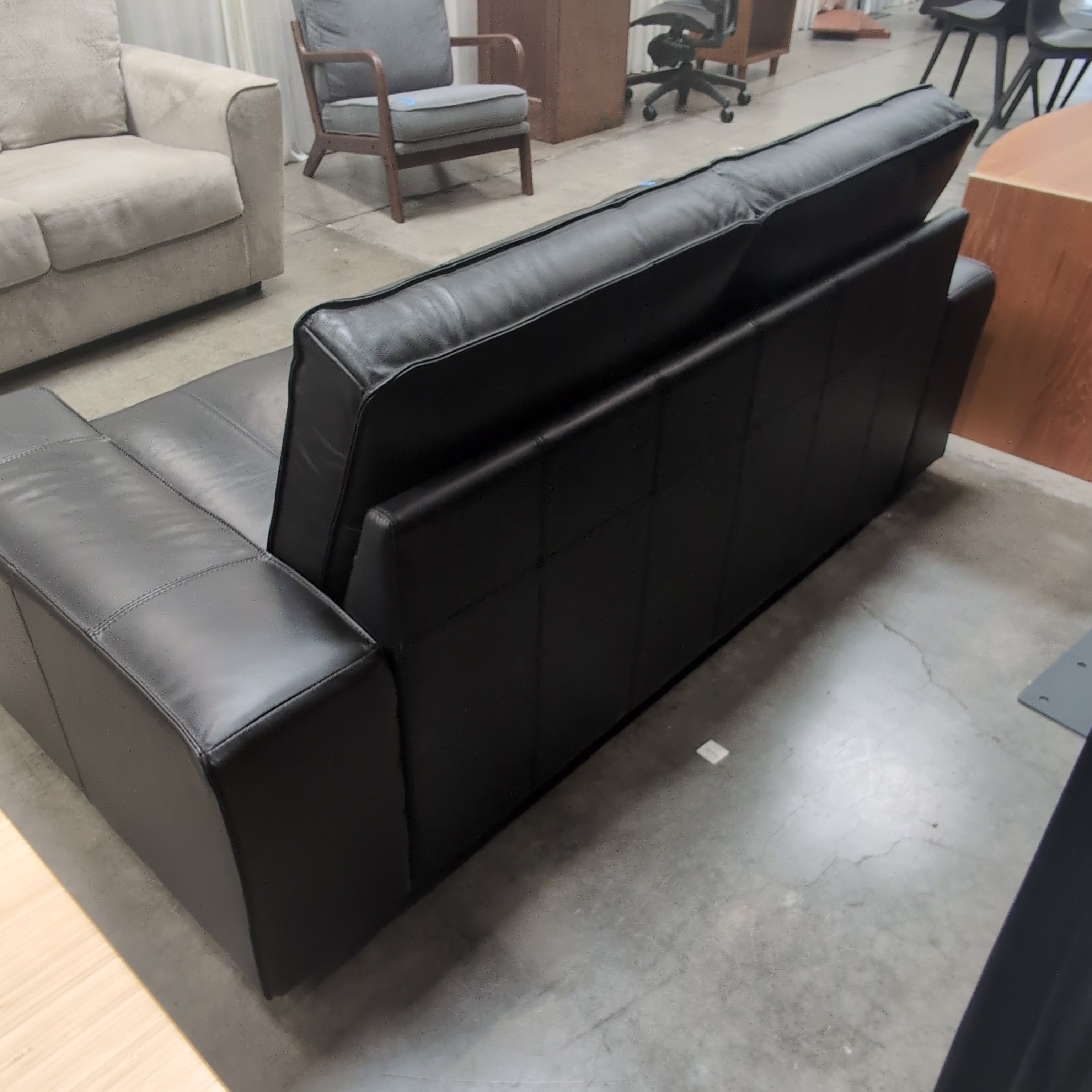 Modern Black Faux Leather Couch with Square Arms