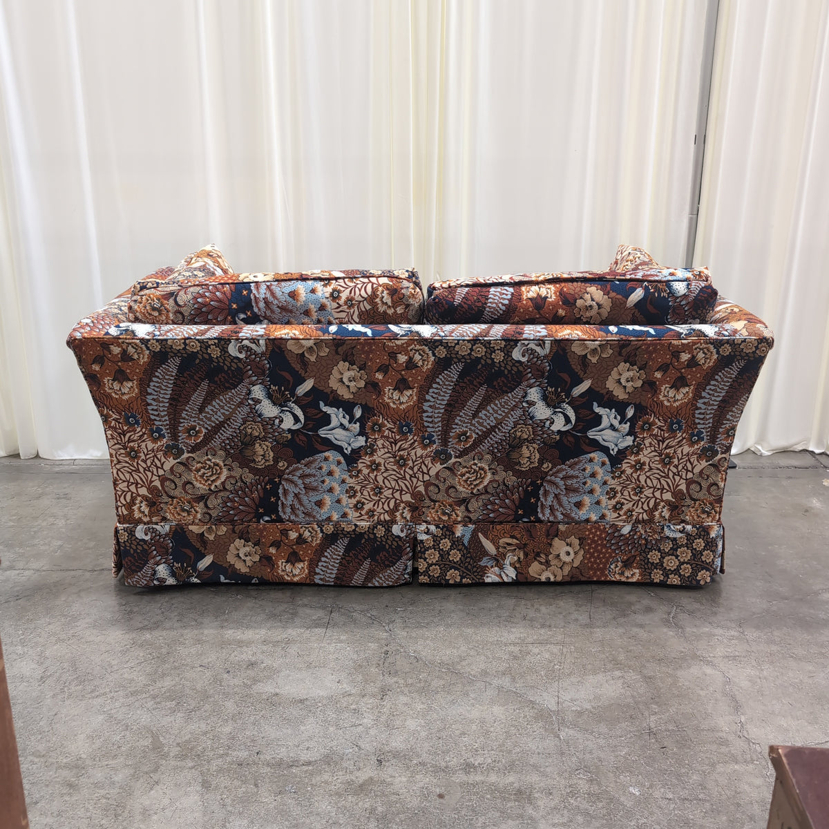 Vintage Floral Patchwork Upholstered Couch with Rolled Arms