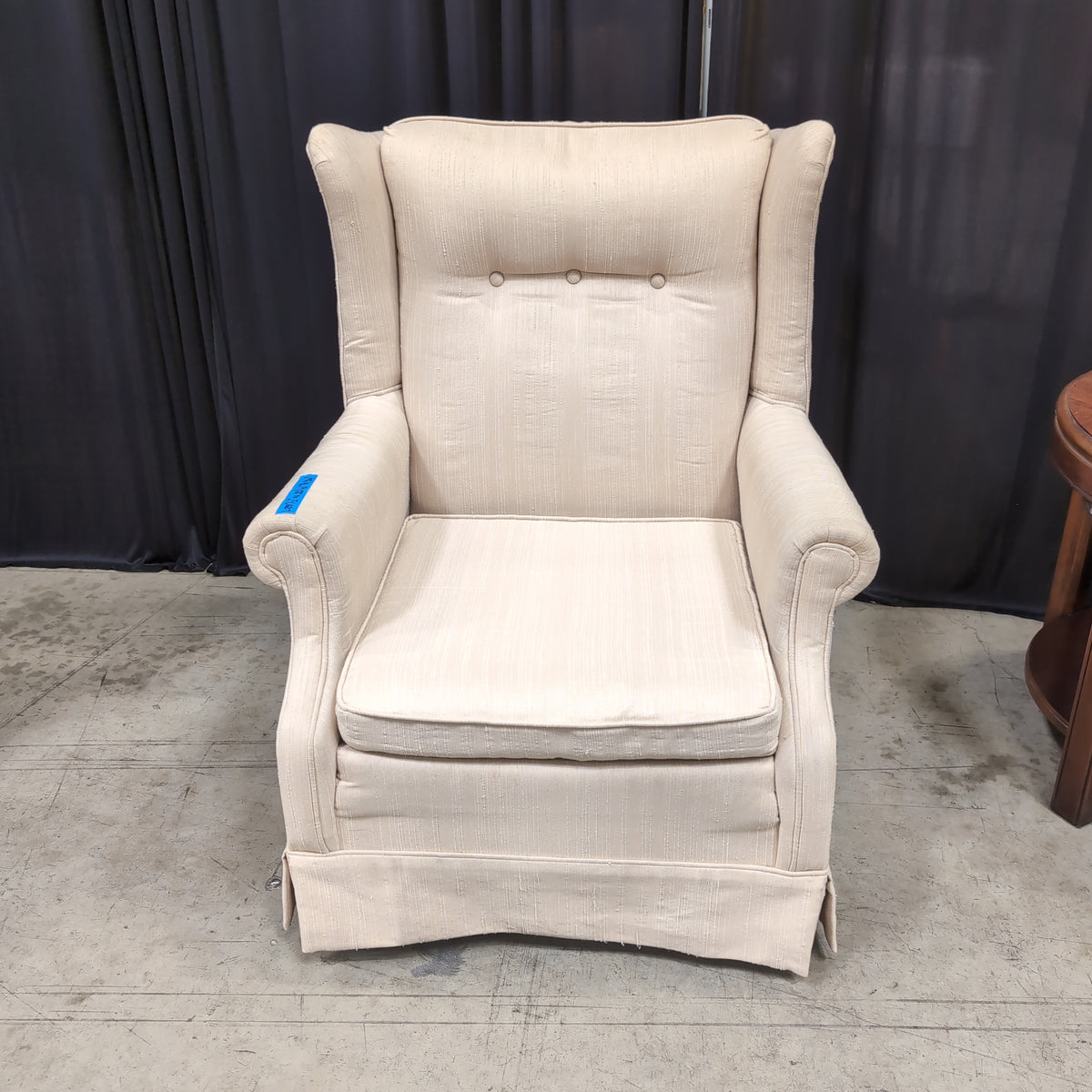 Traditional Beige Upholstered Wingback Chair with Button Tufting