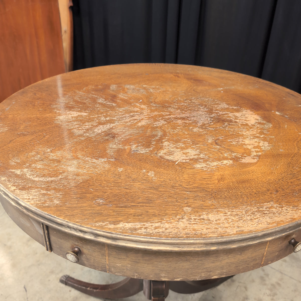 Traditional Round Wood End Table with Single Drawer