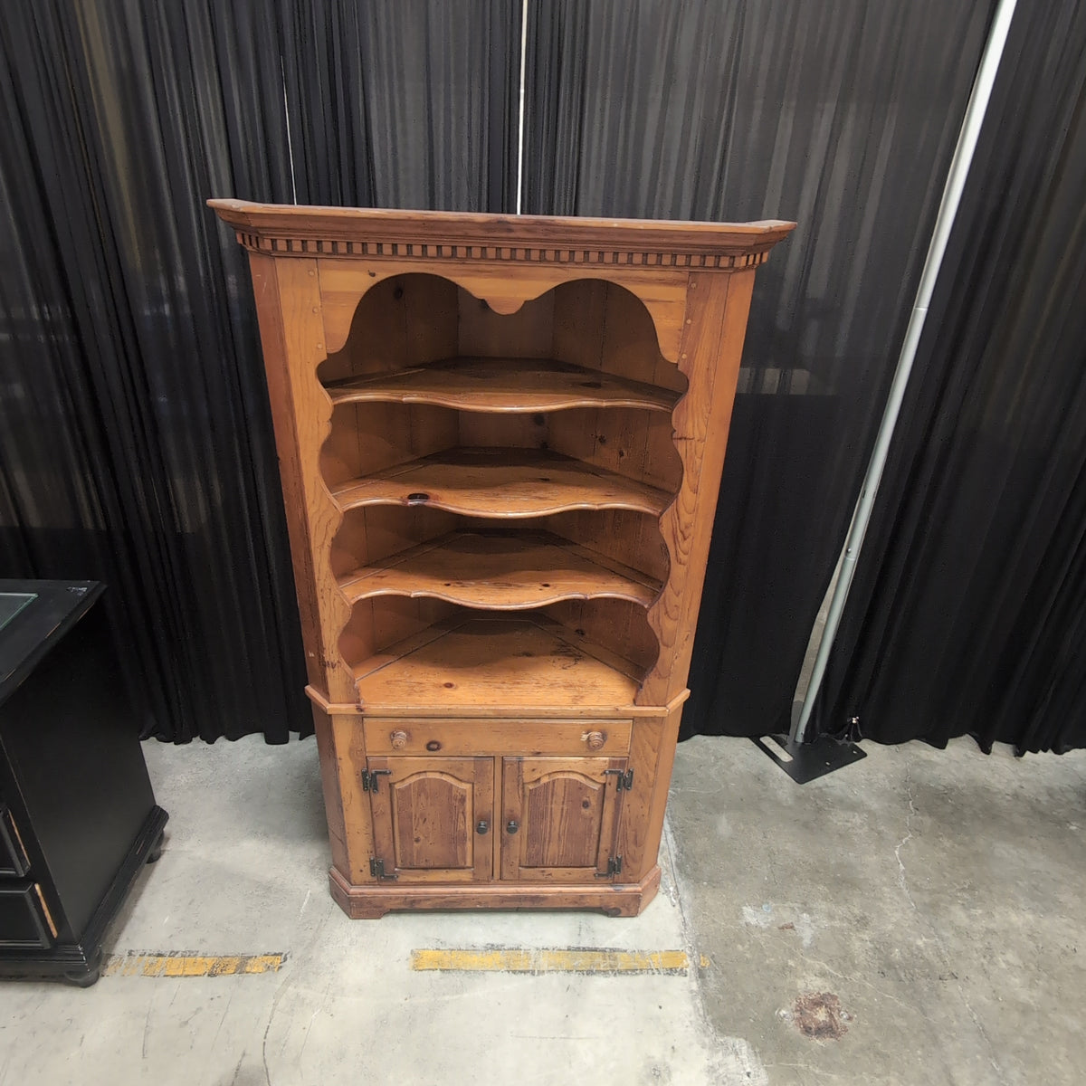 Rustic Wood Corner Cabinet with Open Shelves