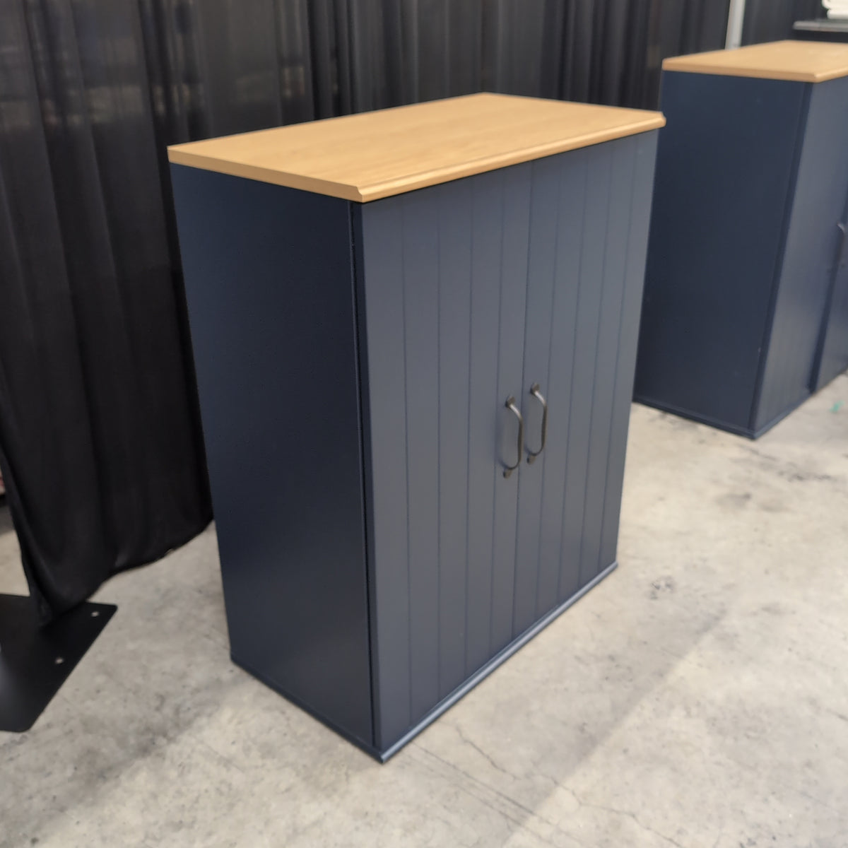 Modern Navy Blue Two-Door cabinet with Wood Top