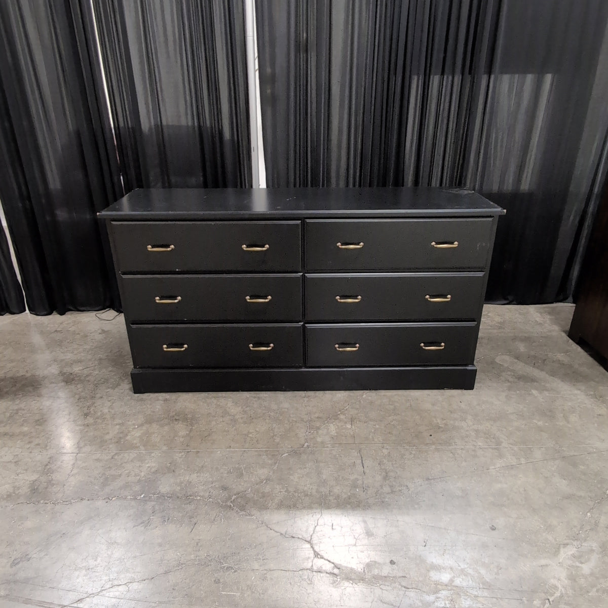 IKEA-Black Six-Drawer Dresser with Gold Pulls