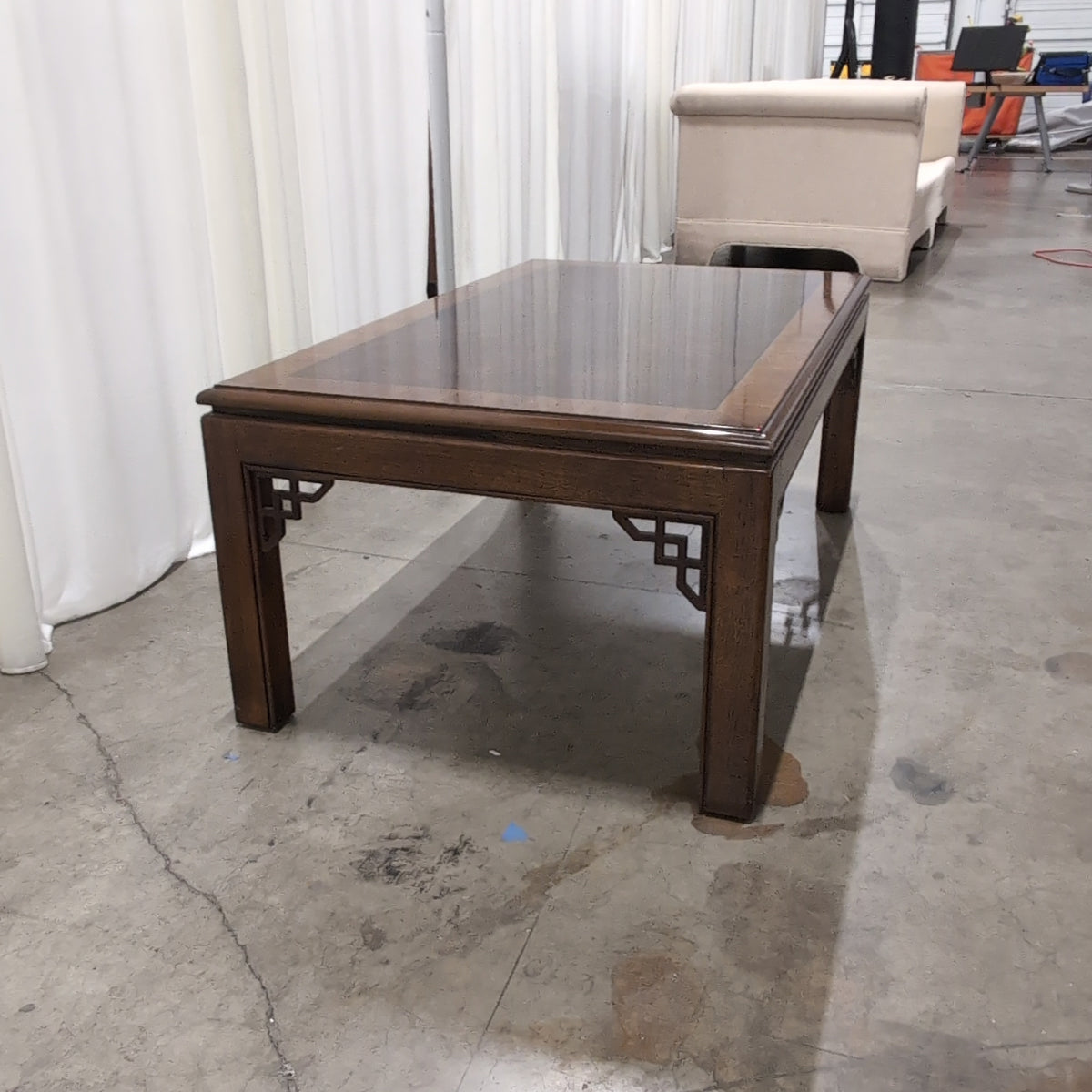 Dark Wood Asian Inspired Coffee Table with Lattice Details