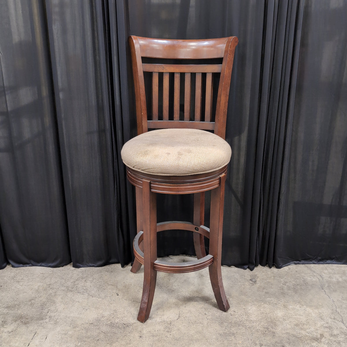 Dark Wood Slatted Back Swivel Bar Stool