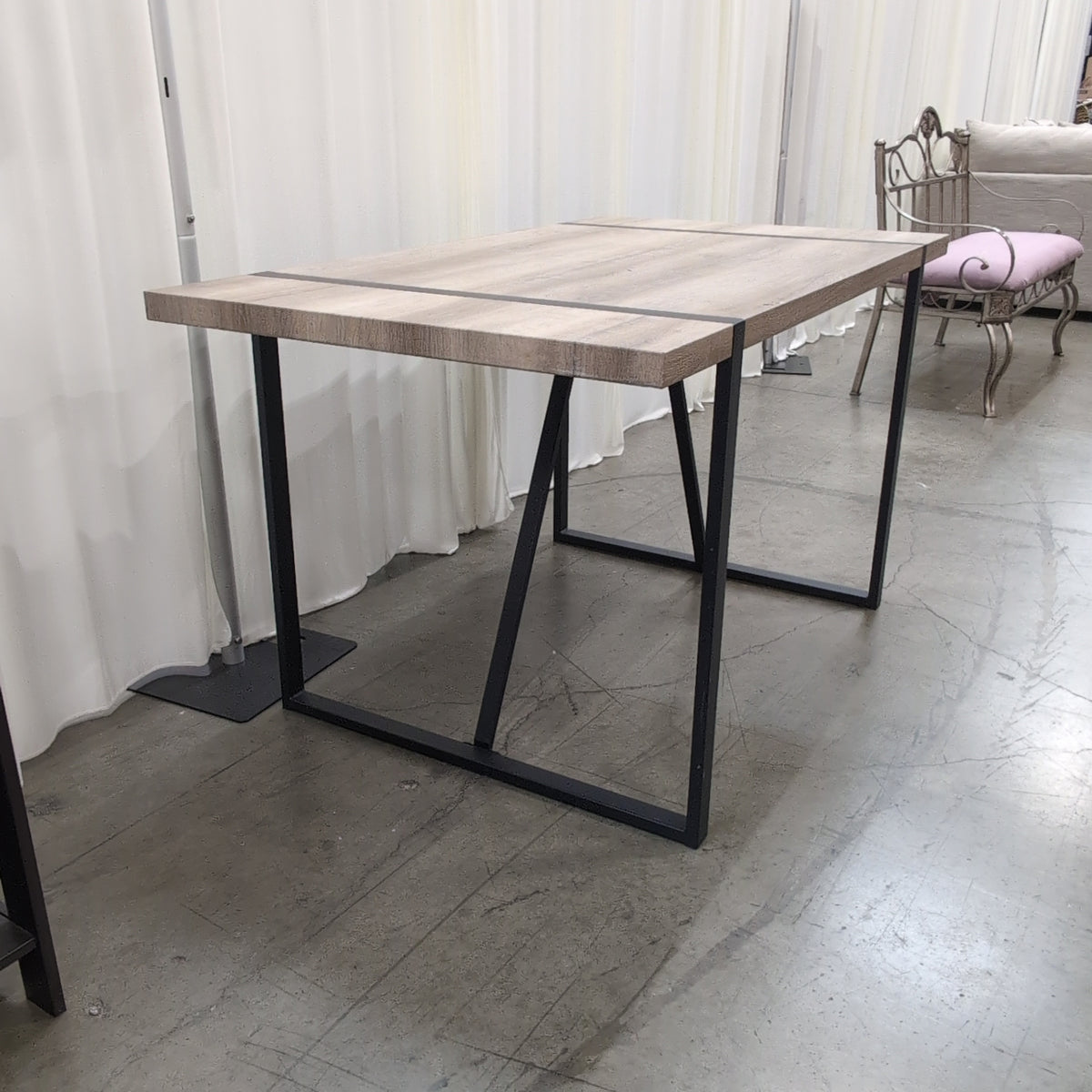 Light Wood-Look Industrial Dining Table