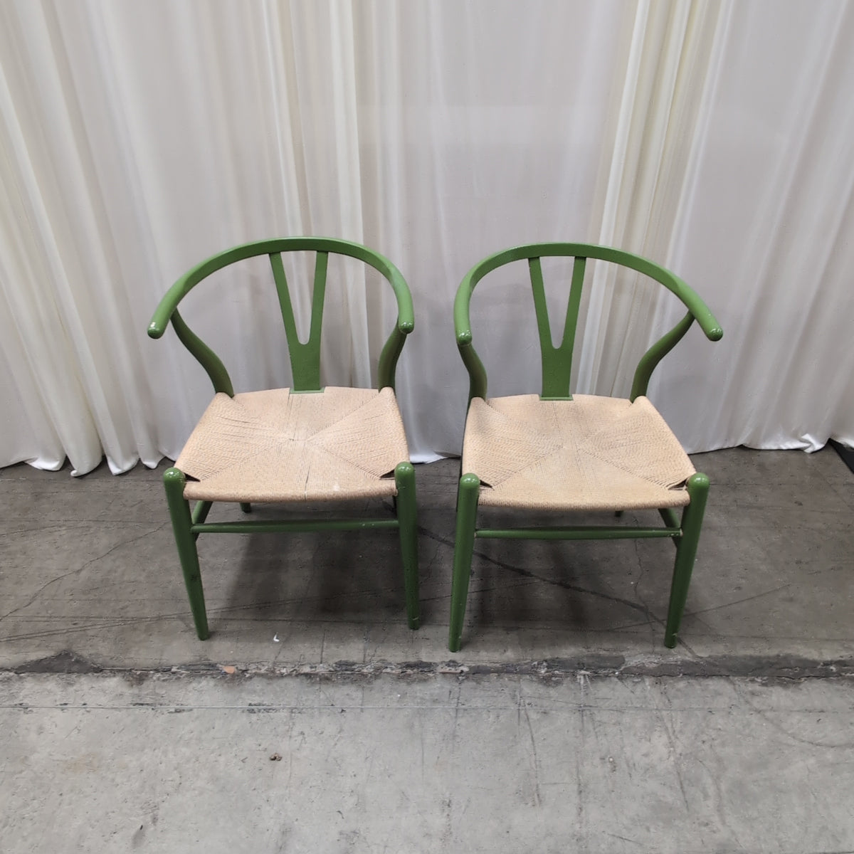 Green Wood Dining Chair with Woven Seat