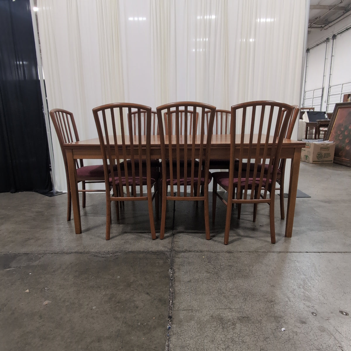 IMS SRL Medium Wood Dining Table with Eight Slat-Back Chairs