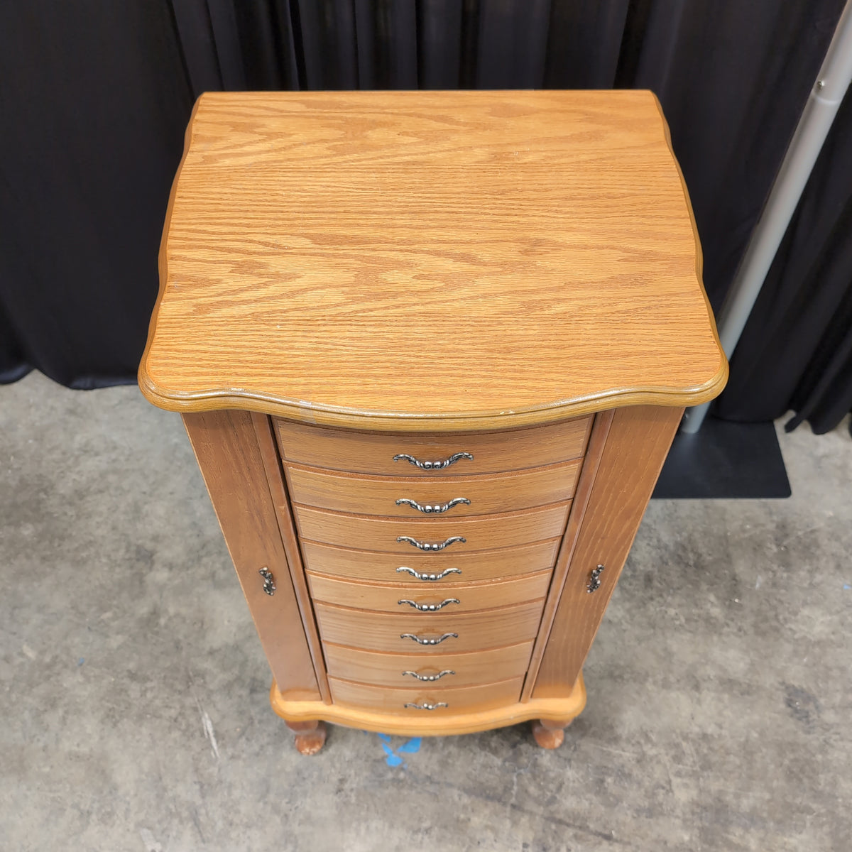 Light Wood Multi-Drawer Jewelry Armoire with Ornate Hardware
