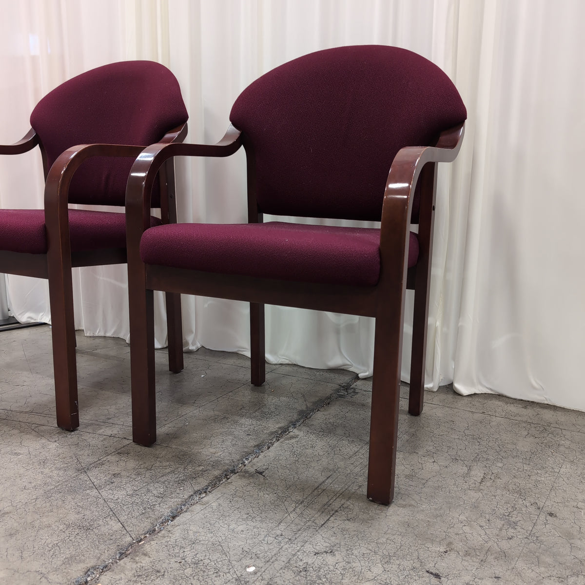 Maroon Fabric Upholstered Office Chair with Wood Arms
