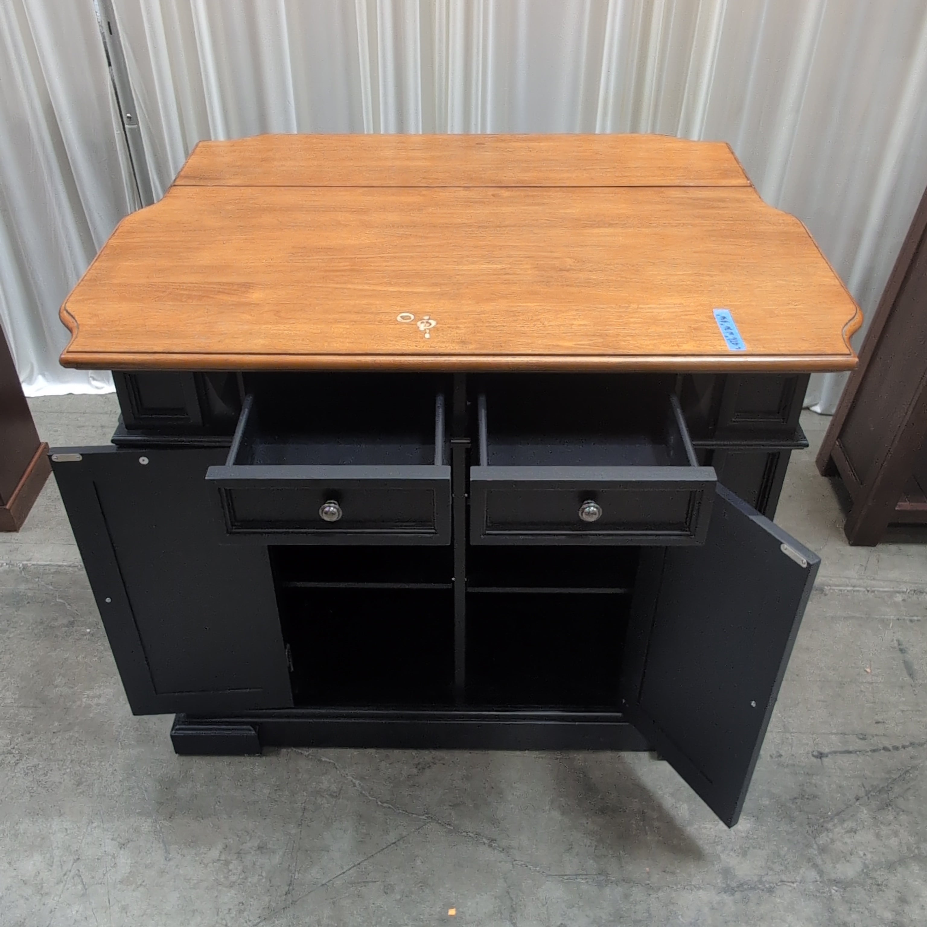 Black and Wood Kitchen Island with Drop-Leaf Top
