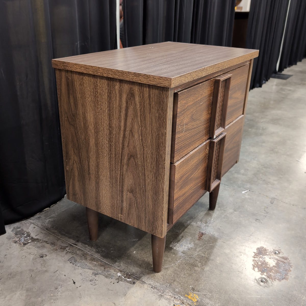 Mid-Century Brown Wood Two-Drawer Nightstand