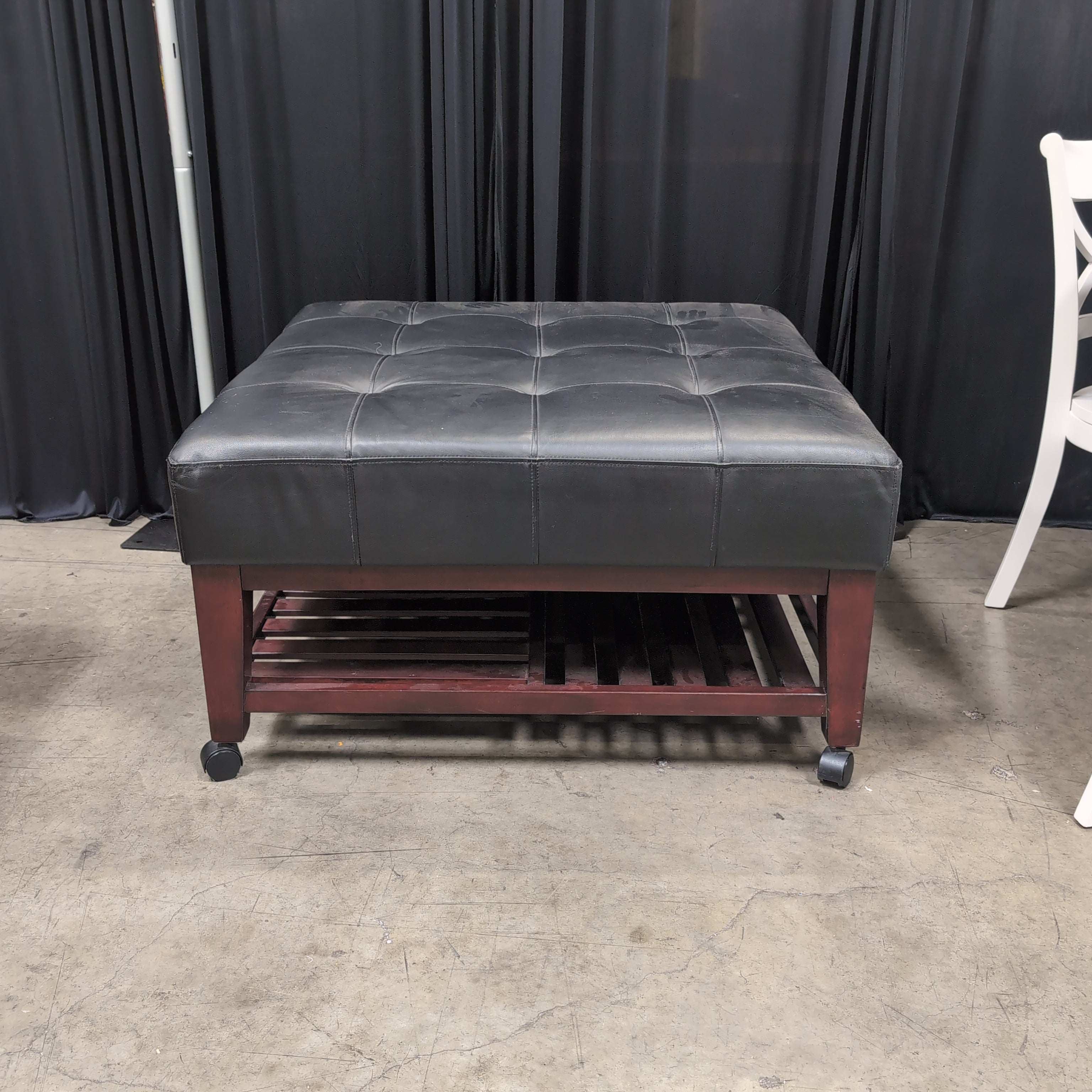 Costco Square Black Tufted Ottoman in Leather