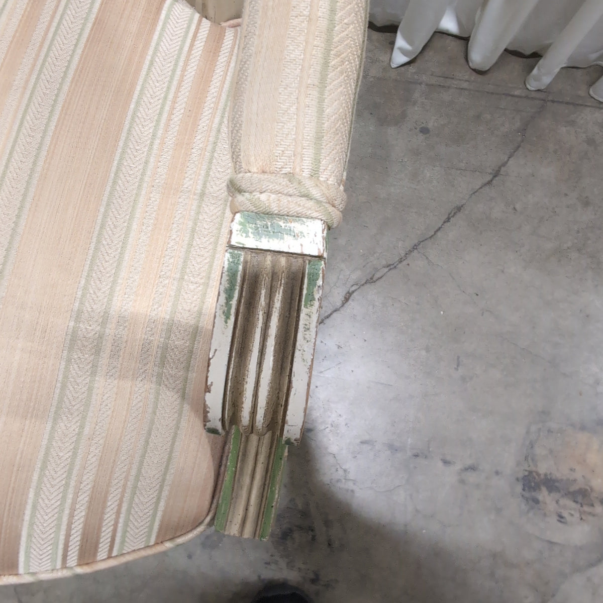 French Provincial Cane Back Accent Chair with Striped Upholstery