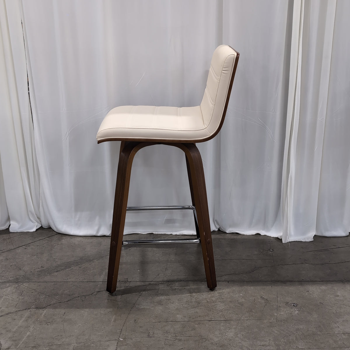 Cream Upholstered Wood Bar Stool with Metal Footrest