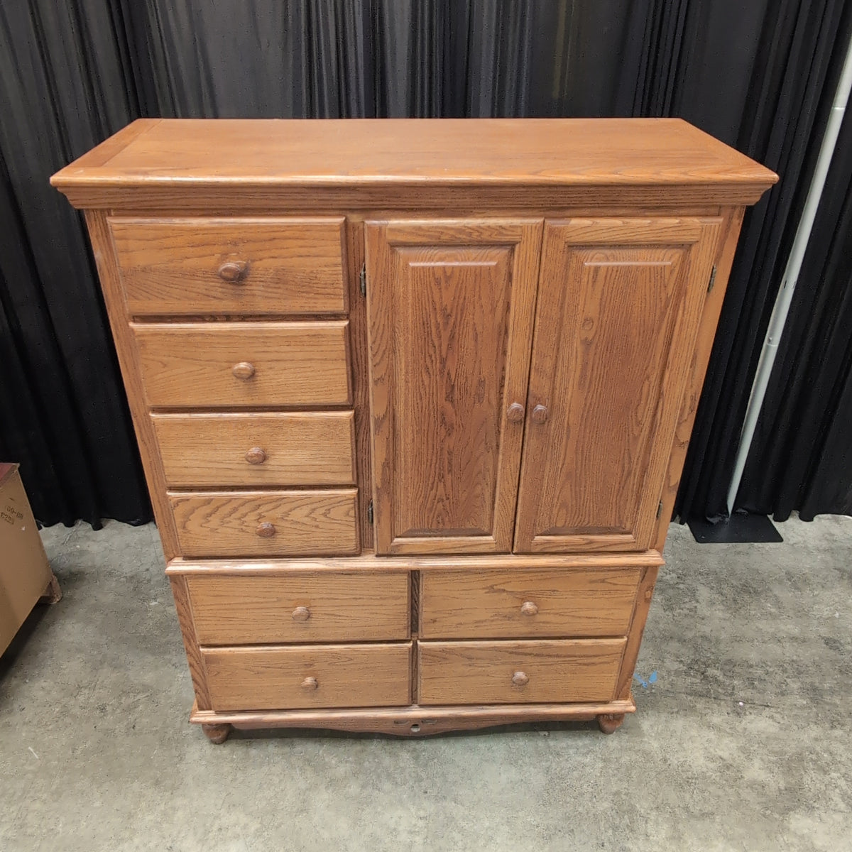 Oak Wood Combo Armoire with Multiple Drawers