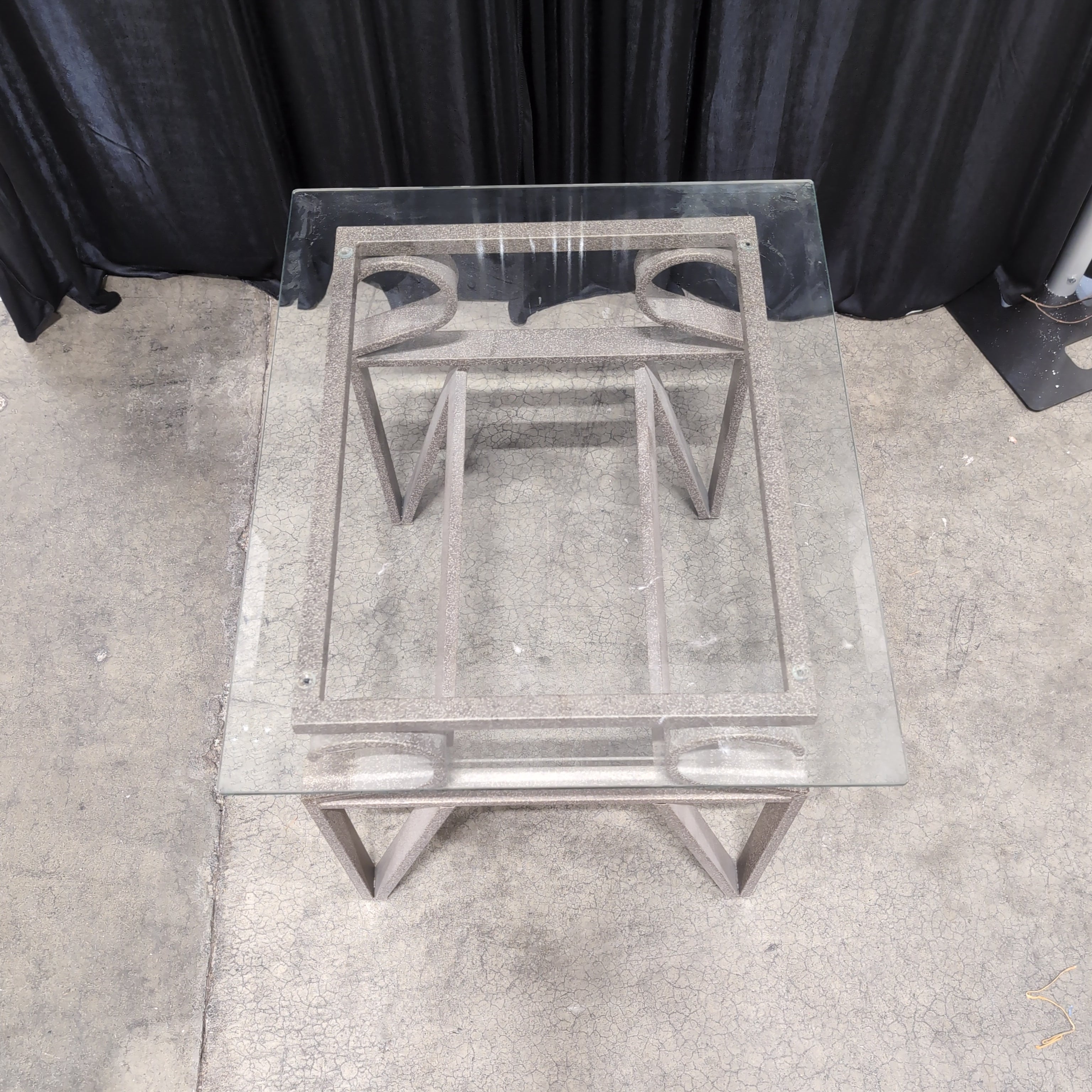 Industrial Style Metal End Table with Glass Top