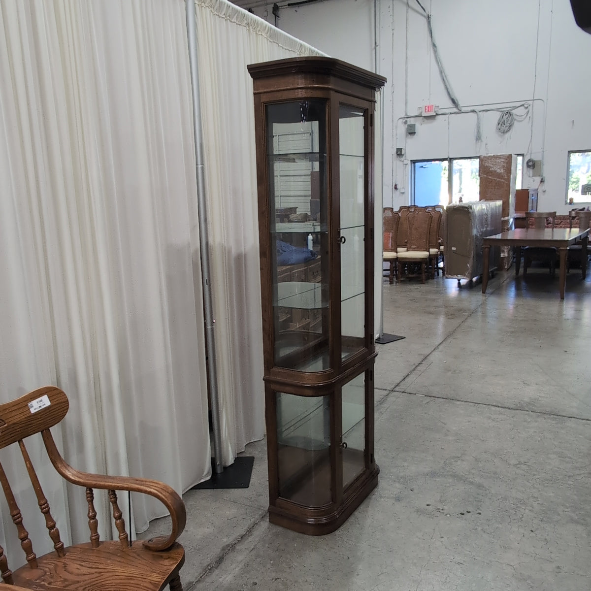 Curved Glass Front Wood China Cabinet
