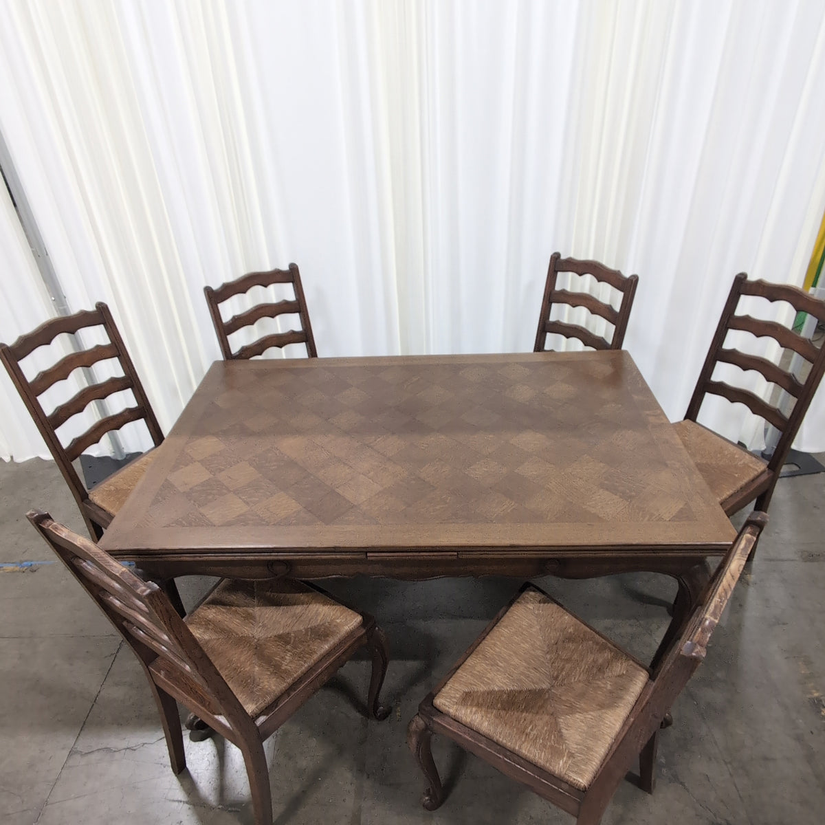 French Provincial Style Wood Dining Table with Six Chairs