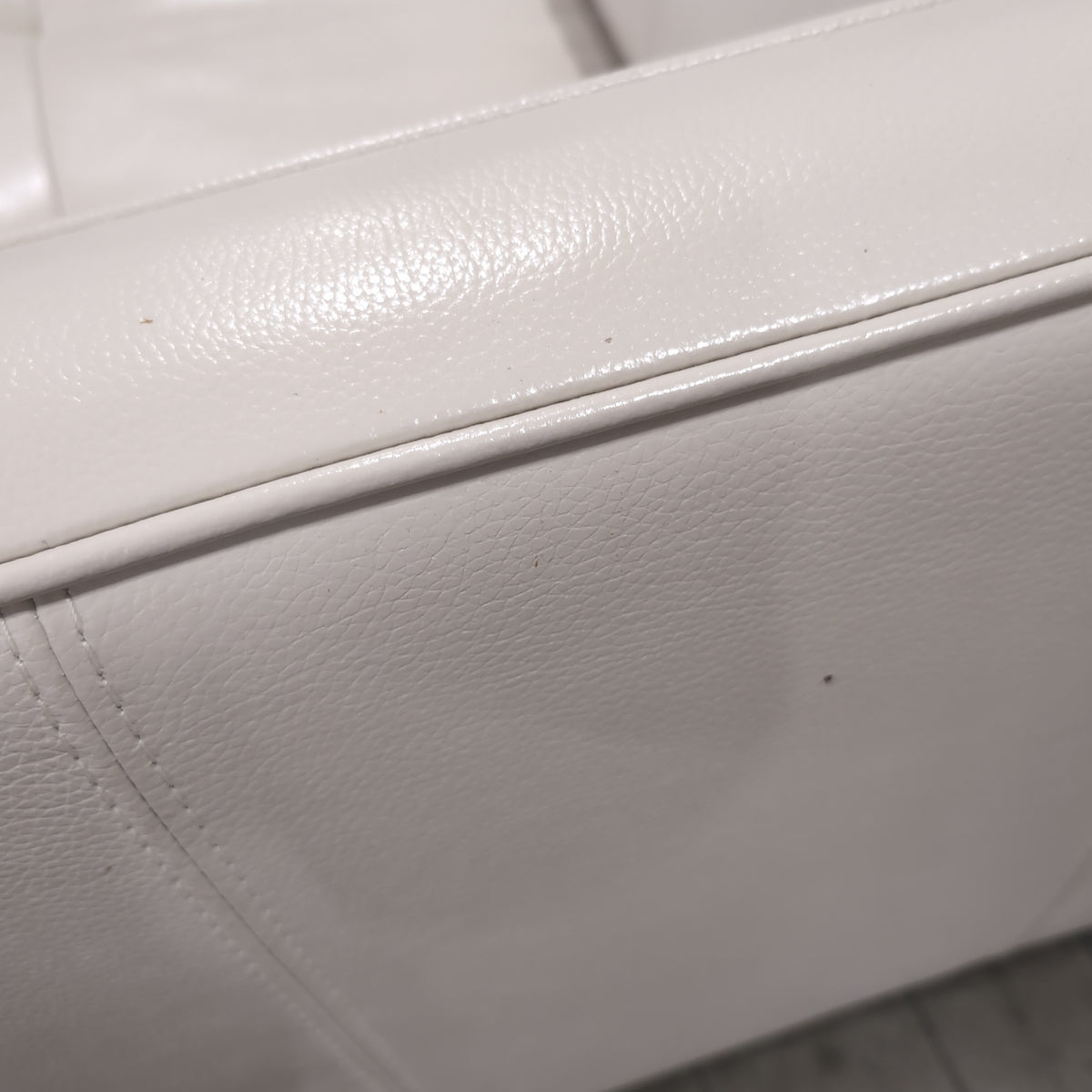 Cream Tufted Leather Three-Seat Couch