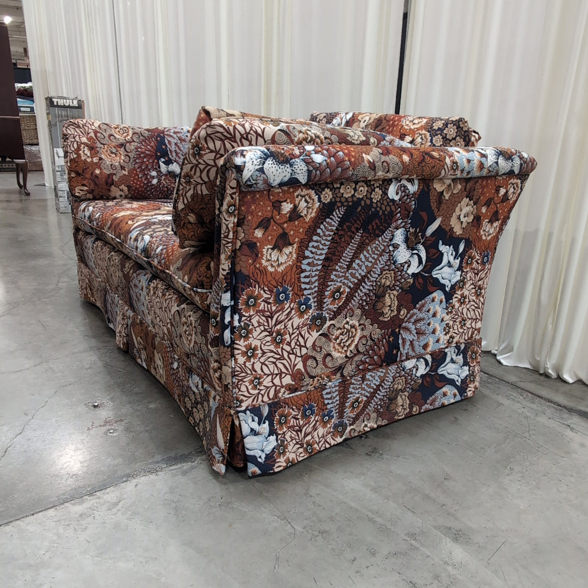 Vintage Floral Patchwork Upholstered Couch with Rolled Arms