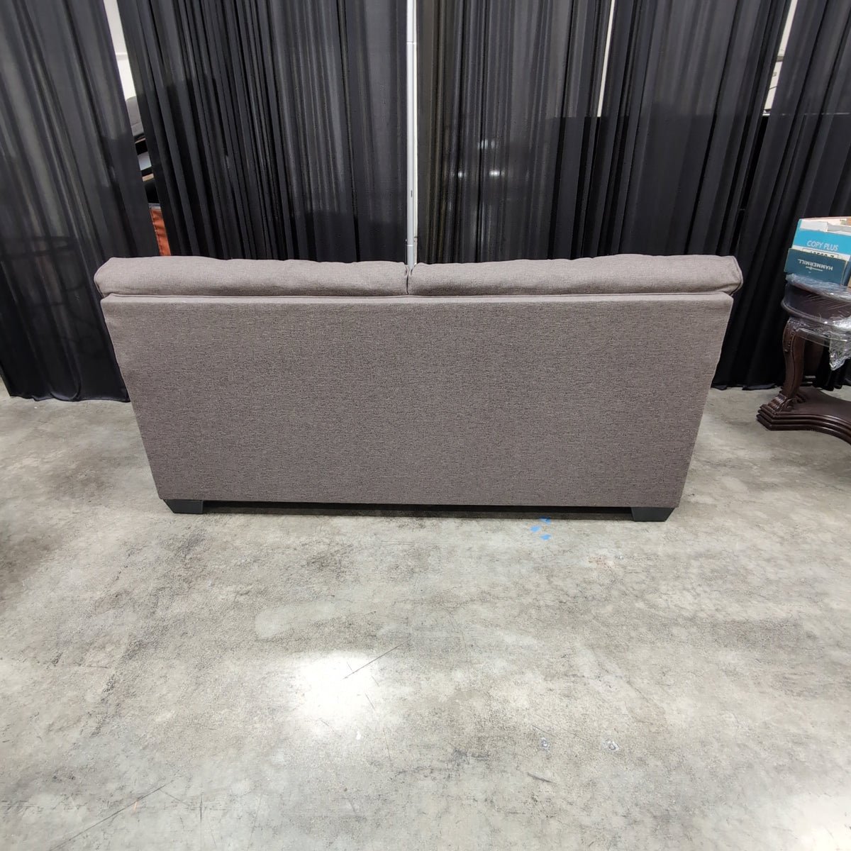 Grey Fabric Tufted Back Couch with Rolled Arms