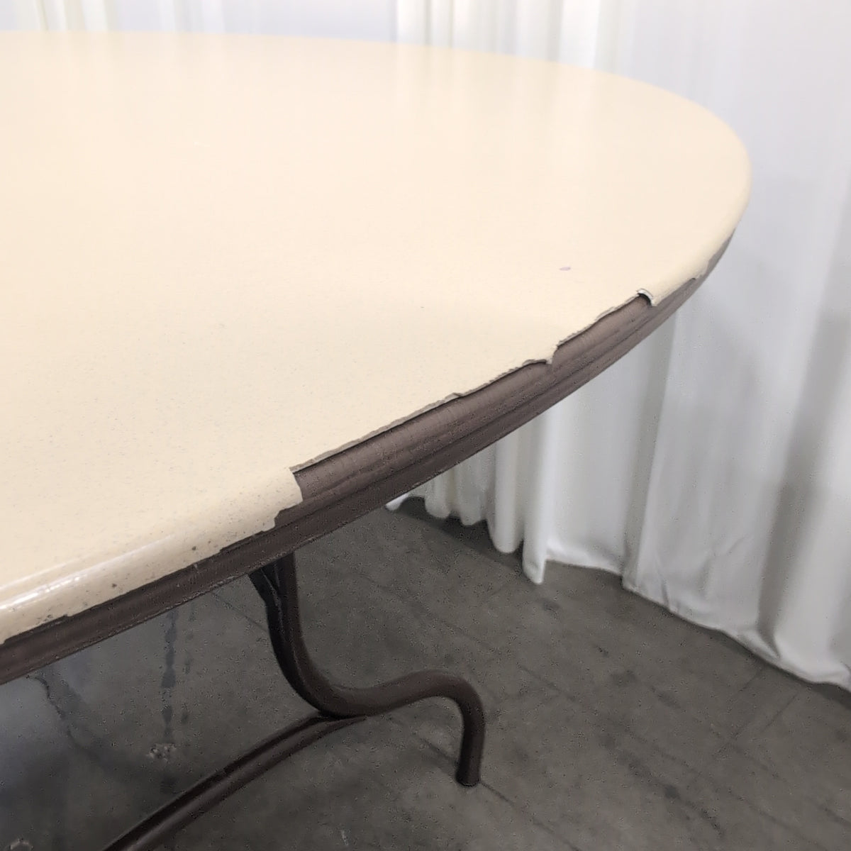 Beige Round Folding Table with Metal Legs