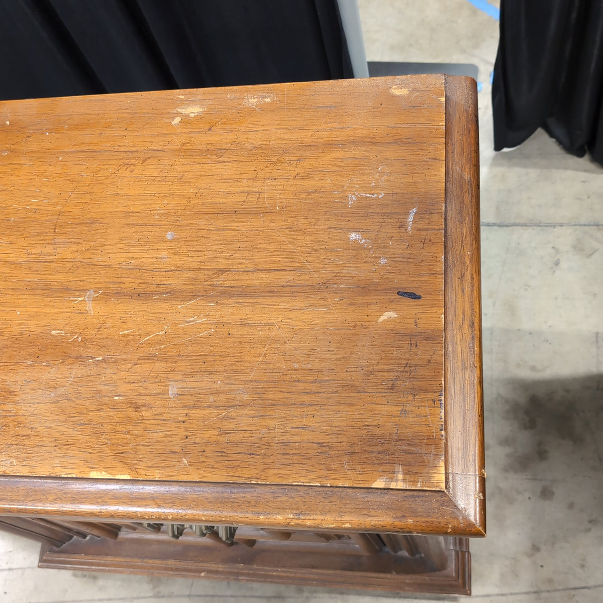 Pair of Ornate Dark Brown Wood Nightstand with Carved Panels