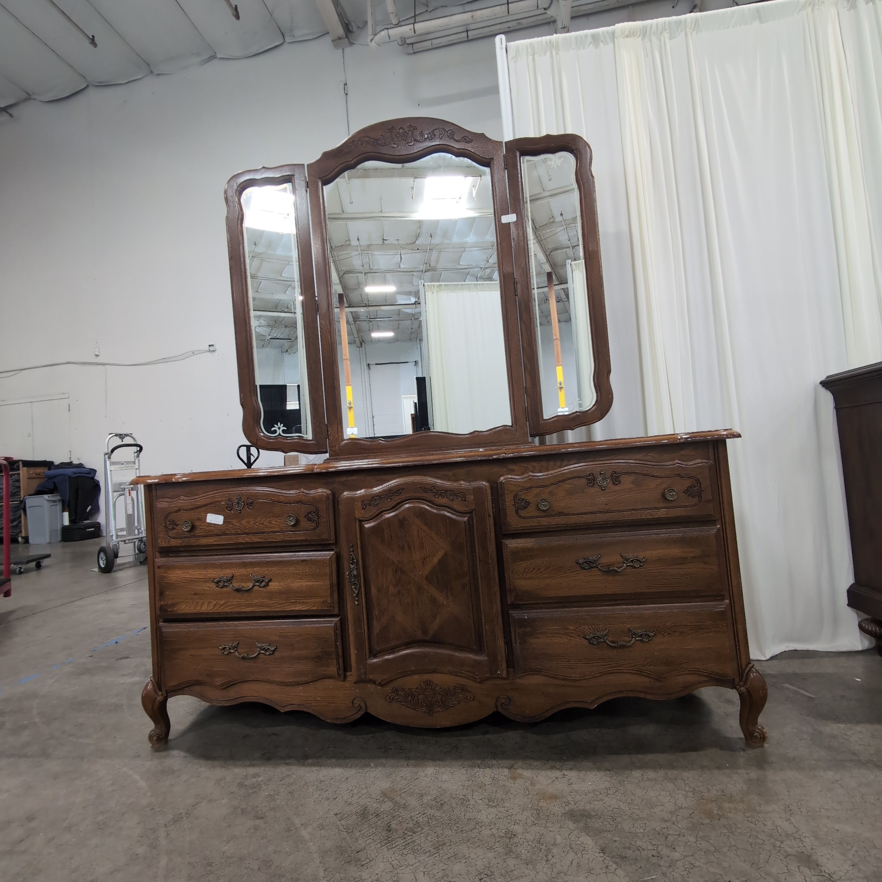 French Provincial Style Wood Dresser with Ornate Hardware