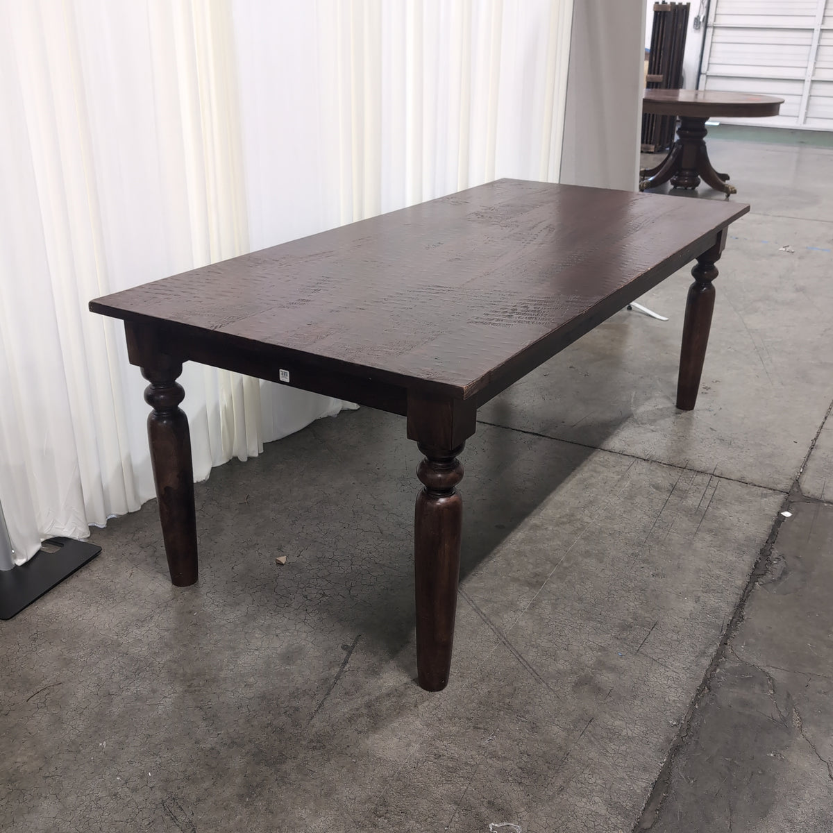 World Market Dark Brown Rustic Wood Dining Table with Turned Legs