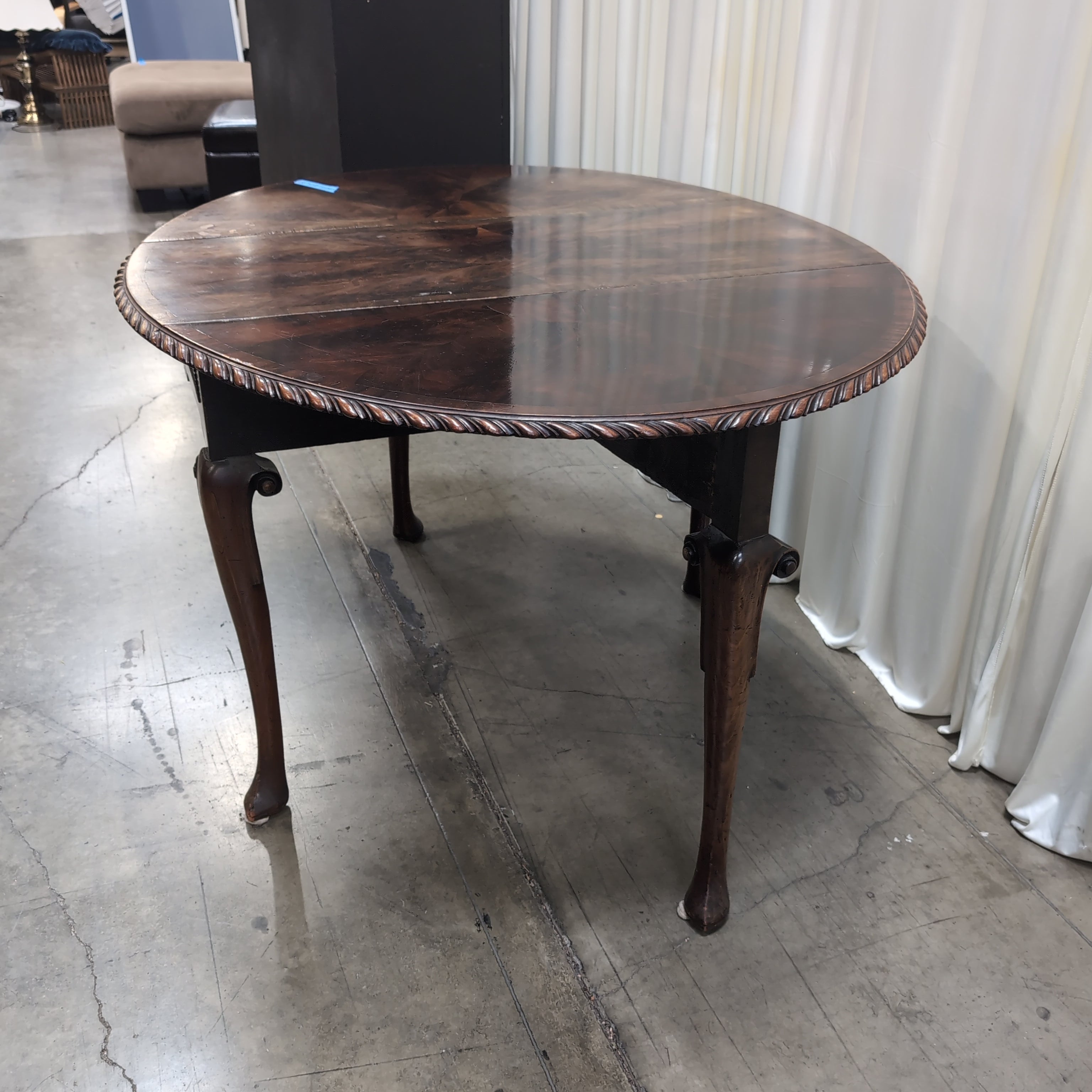 Traditional Burl Wood Coffee Table with Carved Apron