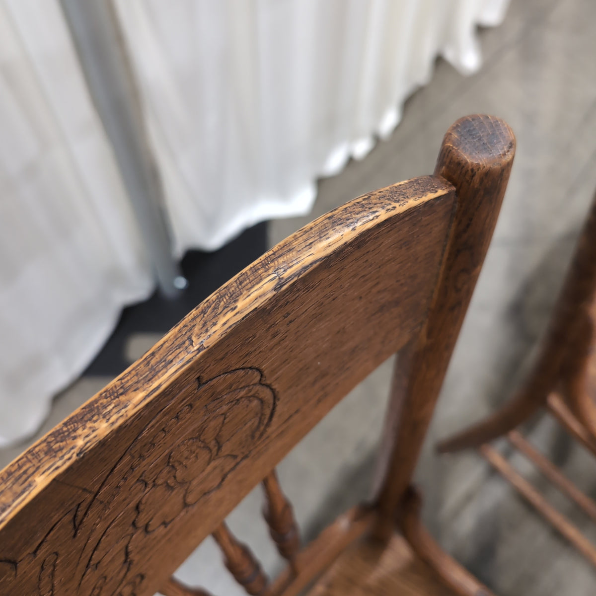 Pair of Antique Brown Oak Wood Chair with Cane Seat