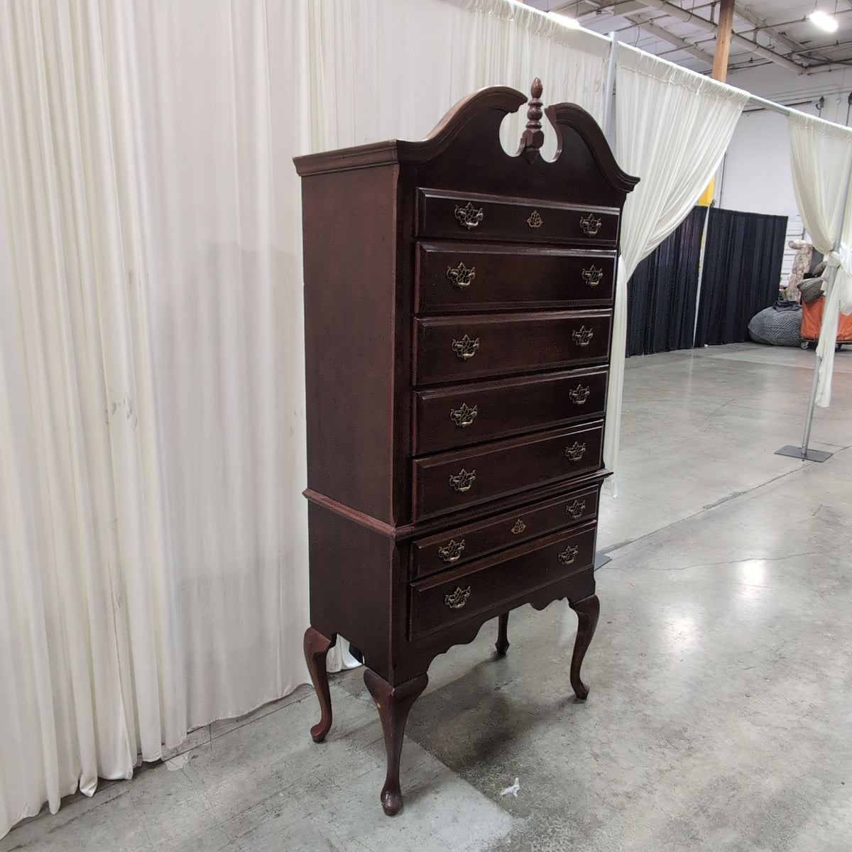 Queen Anne Style Dark Wood Tall Dresser with Cabriole Legs