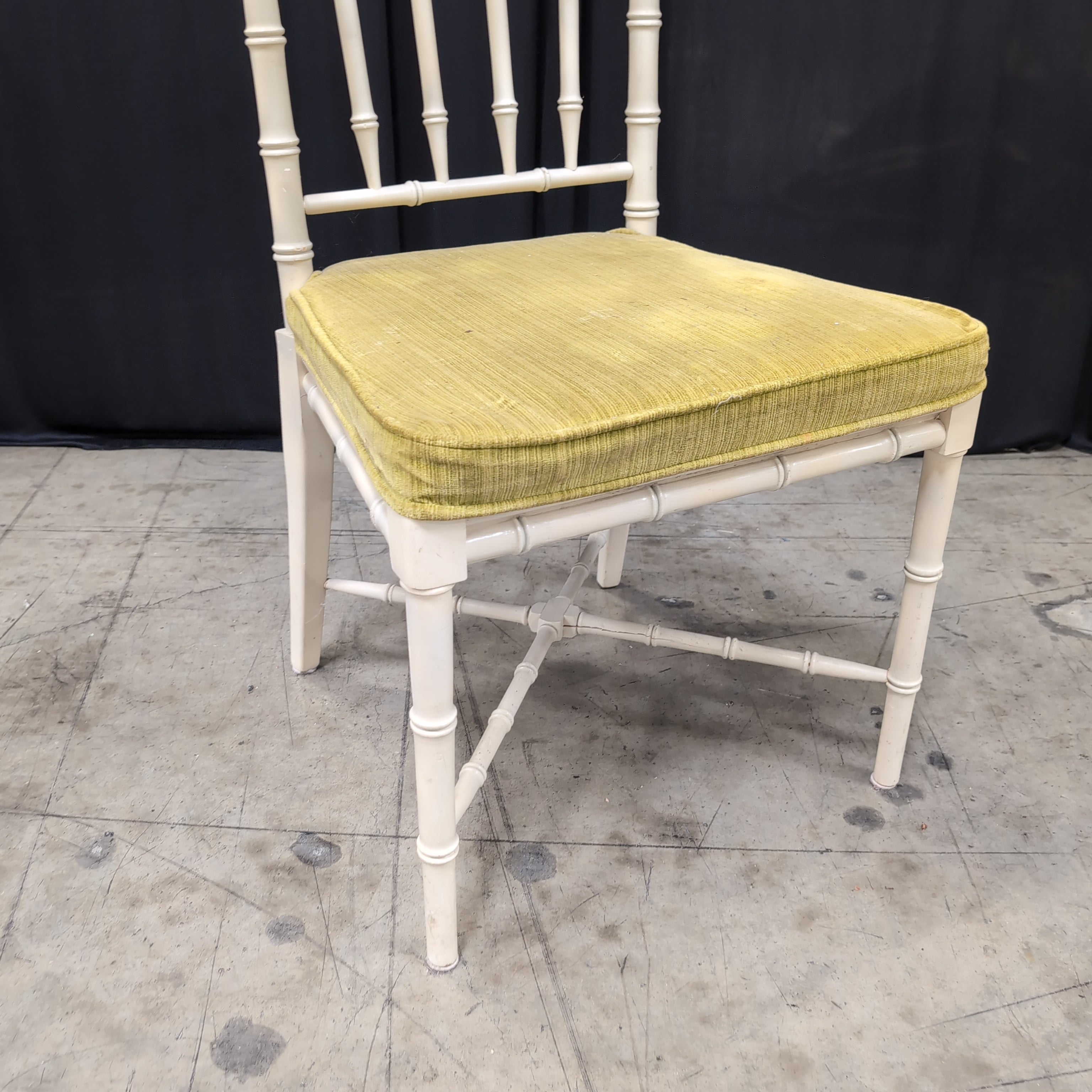 Cream Faux Bamboo Dining Chair with Green Cushion