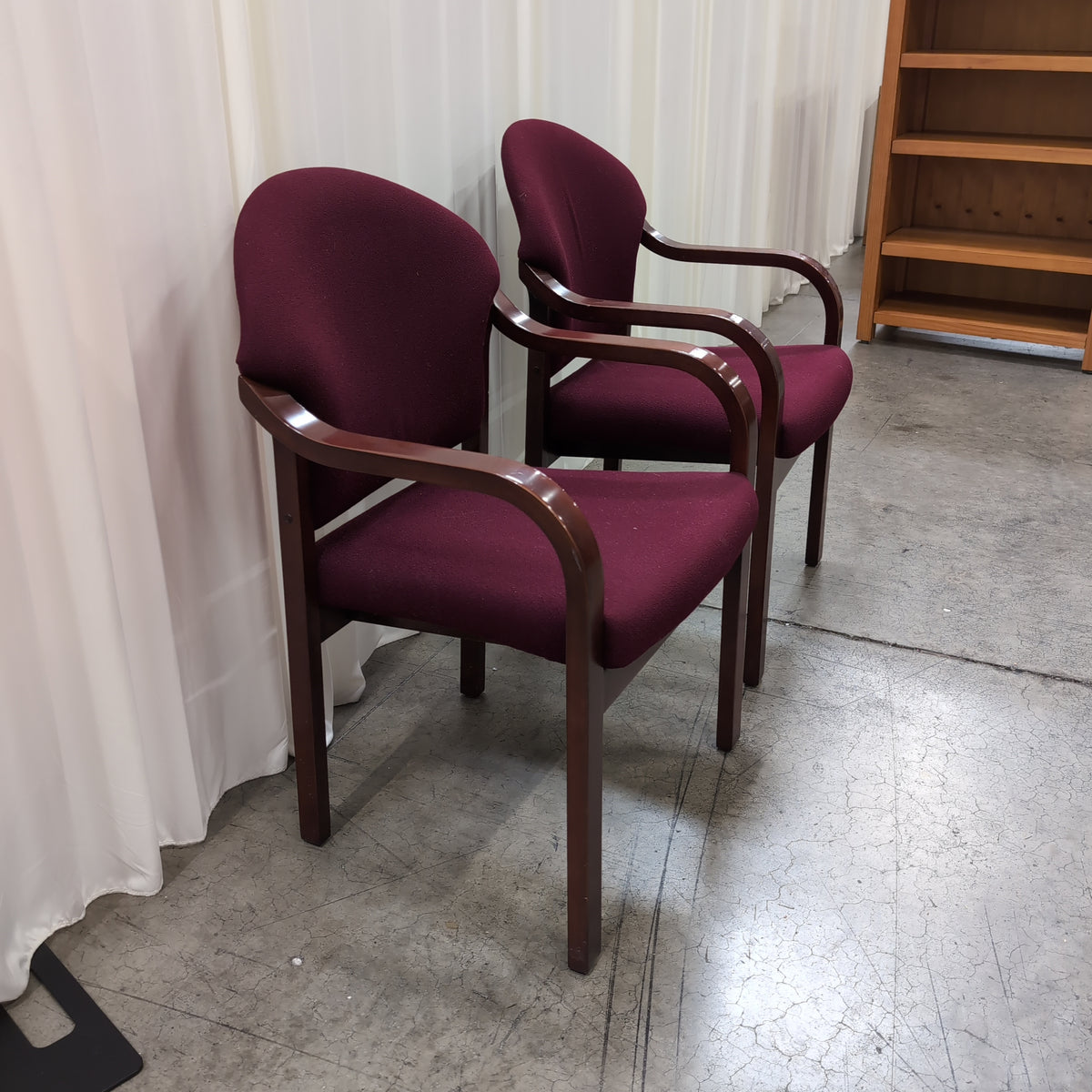 Maroon Fabric Upholstered Office Chair with Wood Arms