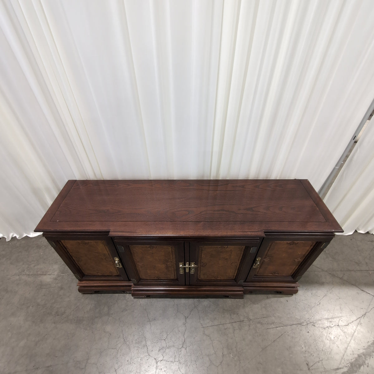 Ornate Dark Wood Buffet with Burl Panels