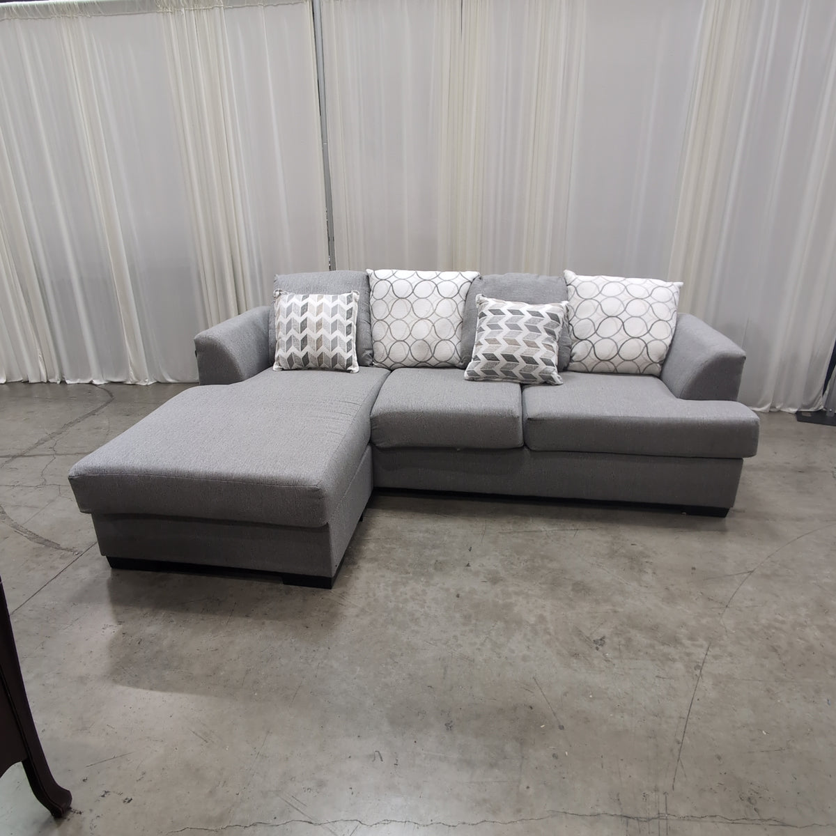 Grey Fabric L-Shaped Sectional Couch