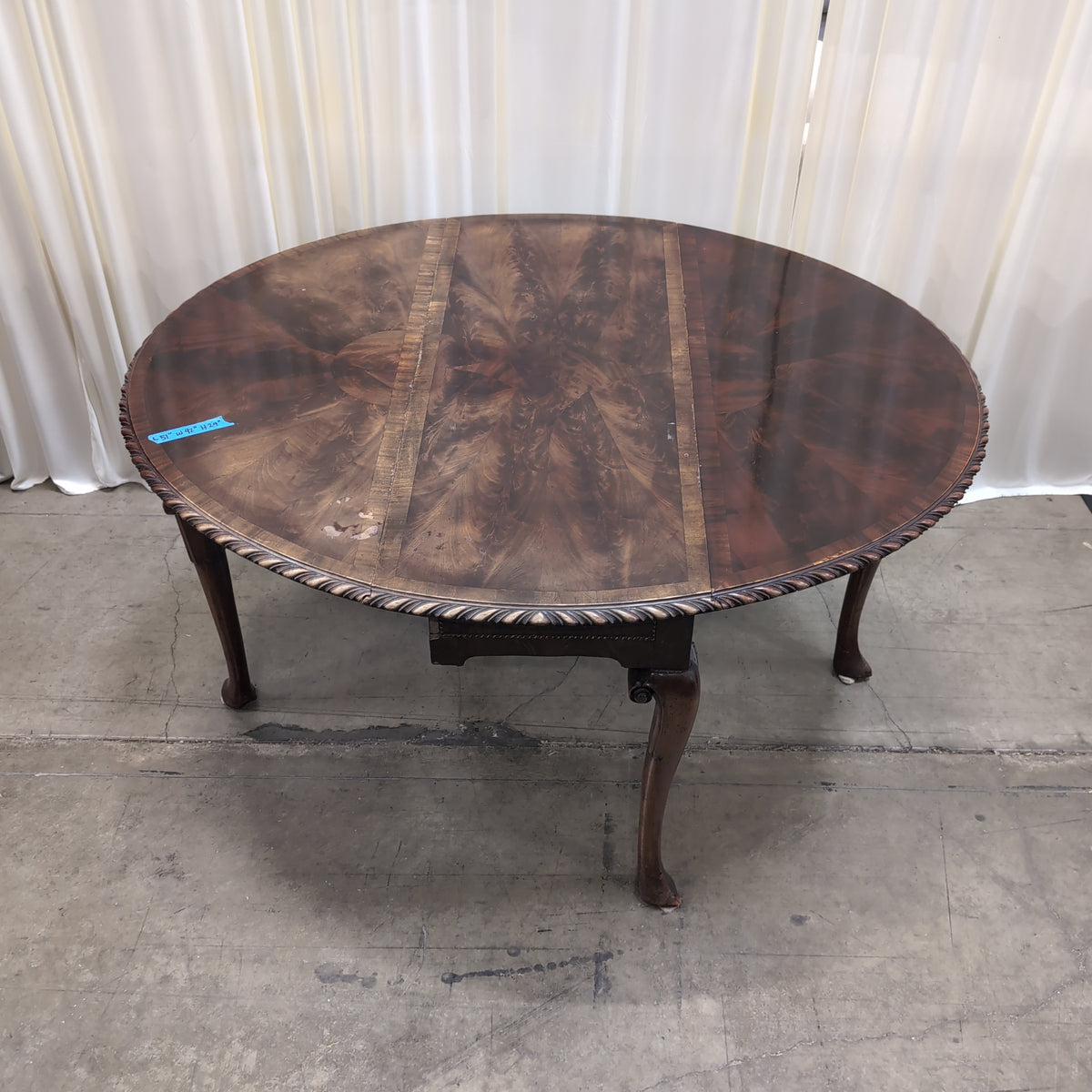 Traditional Burl Wood Coffee Table with Carved Apron