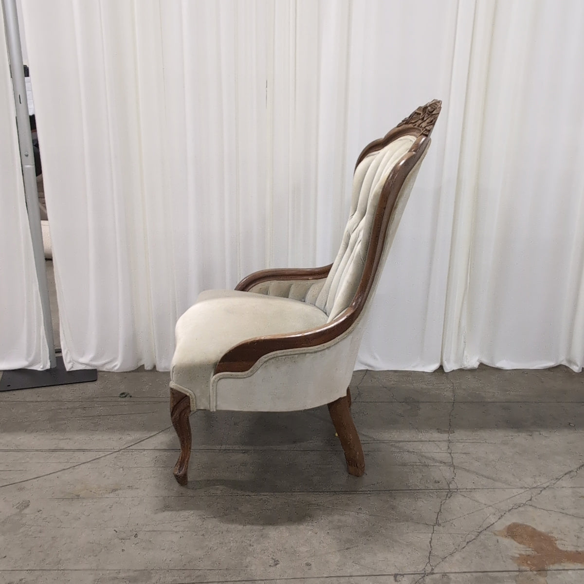 Ornate Carved Wood Accent Chair in Tufted Velvet