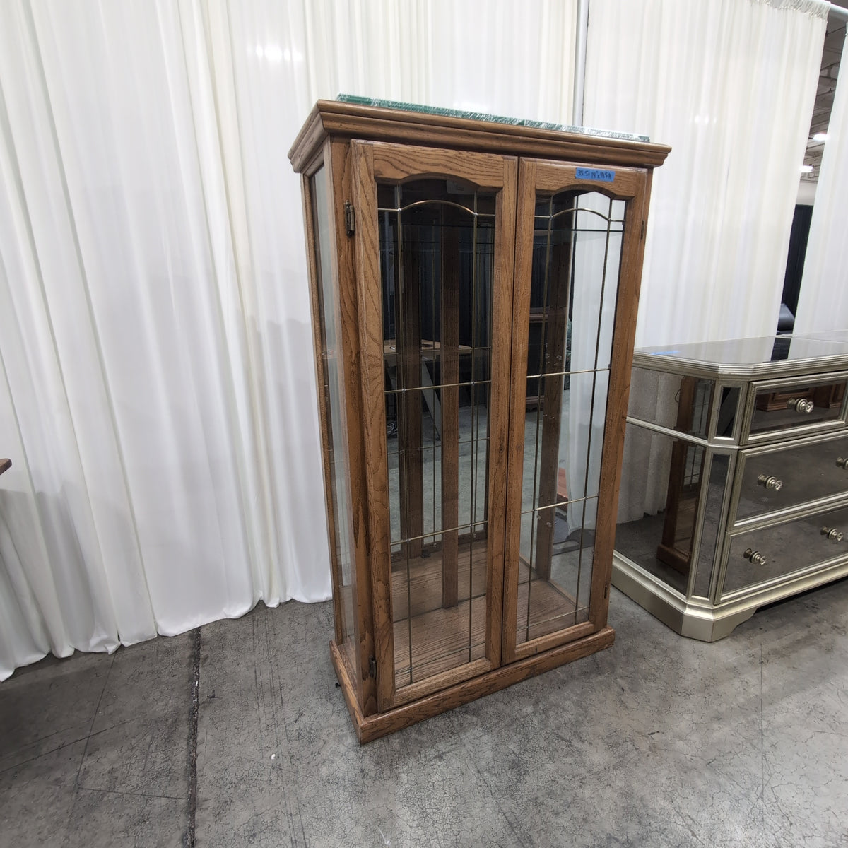 Oak Finish Display China Cabinet with Glass Doors