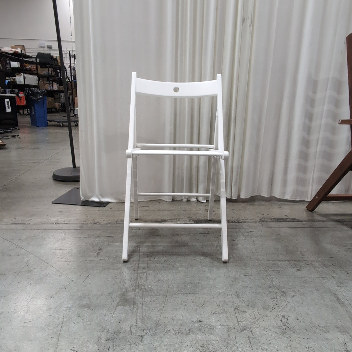 White Wood Folding Chair with Slatted Seat