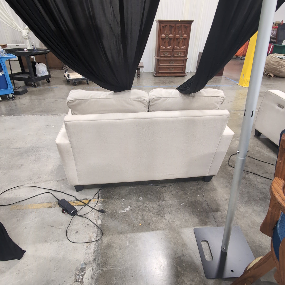 Light Beige Upholstered Loveseat with Track Arms